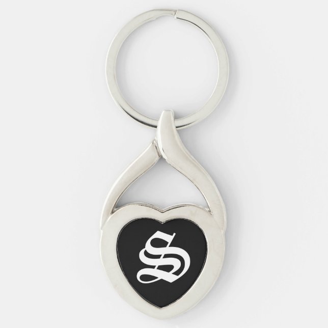 Svart Hjärtnyckelring Twisted Heart Silverfärgad Nyckelring (Framsidan)