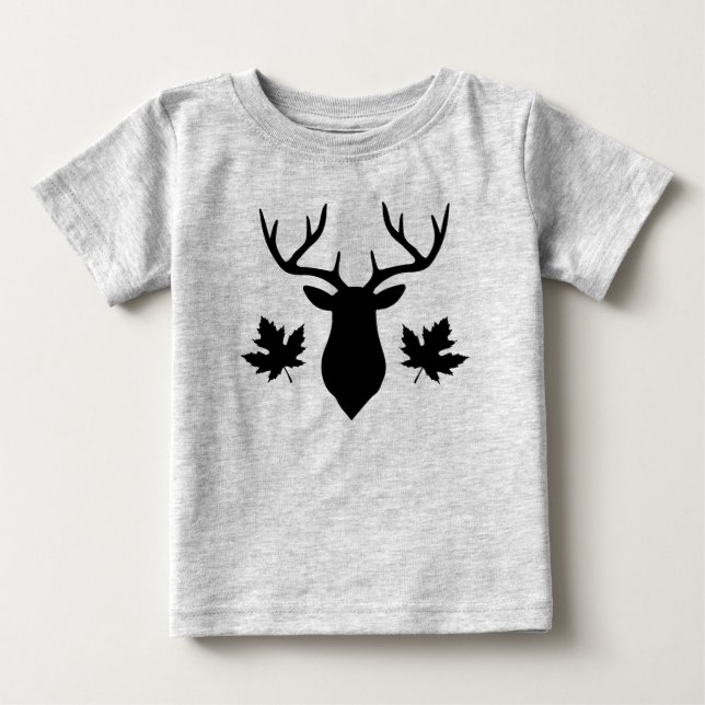 Svart hjorthane Siluett Lönnlöv T Shirt (Framsida)