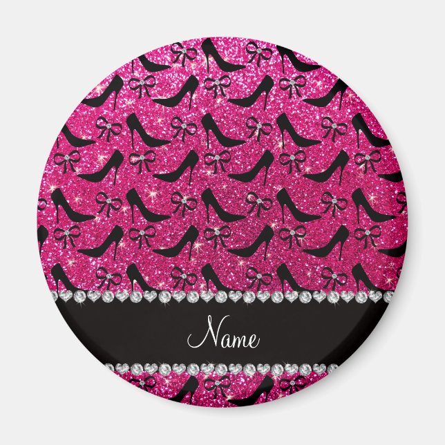 Svart högklackar för det anpassade namnet ro rosa  magnet (Framsidan)
