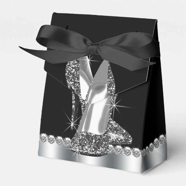 Svart Högt Klack Glitter Högt Klack Skor Presentaskar (Framsidan Sidan)