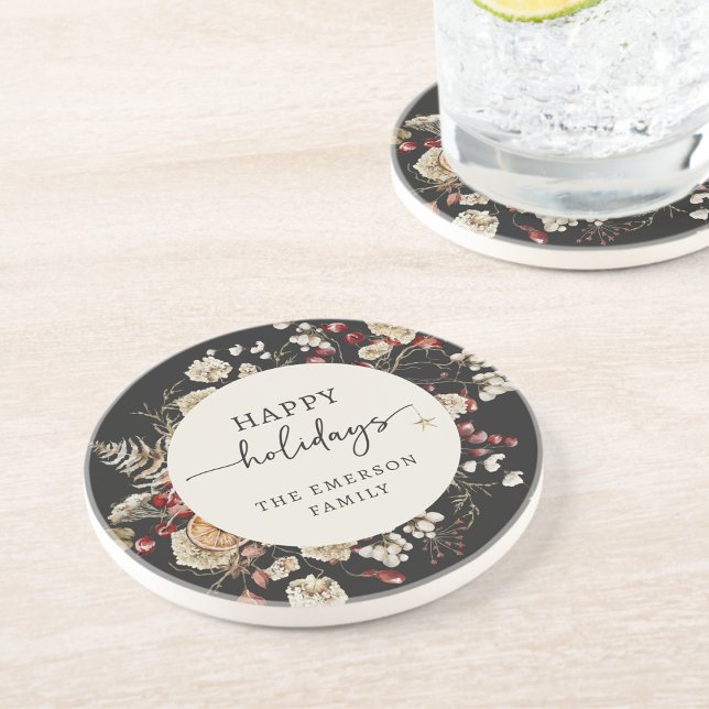 Svart Högtidsberg- och dalbana Underlägg (Black Botanical Holiday Coasters
)
