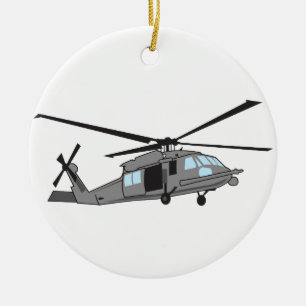 Svart hökhelikopter julgransprydnad keramik
