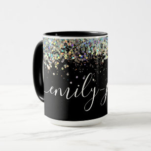 Svart holografisk Glitter Hand Lettered Namn Mugg