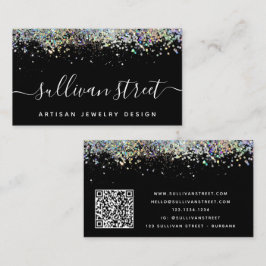 Svart holografisk Glitter QR-kod Visitkort