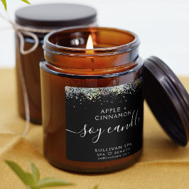 Svart holografisk Glitter Soy Candle-etikett Fyrkantigt Klistermärke