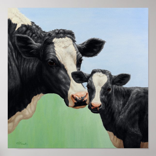 Svart Holstein Ko & Sött Kalv Poster (Framsidan)