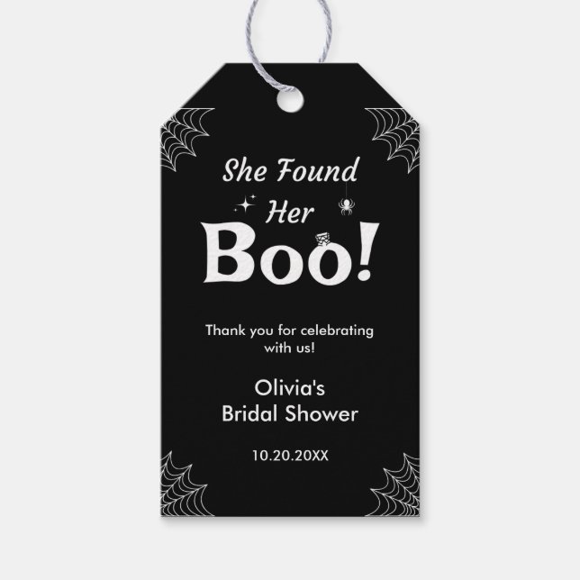 Svart Hon Hittade Sin Kärlek Halloween Bröllopsfes Presentetikett (Framsidan)