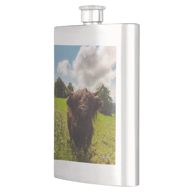 Svart höns med bete grönt fält sol med ljus fickplunta (Vänster)