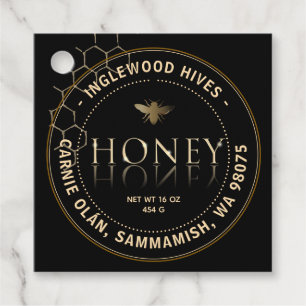 Svart honungsetikett med Honeycomb Mönster Gåvor Etiketter