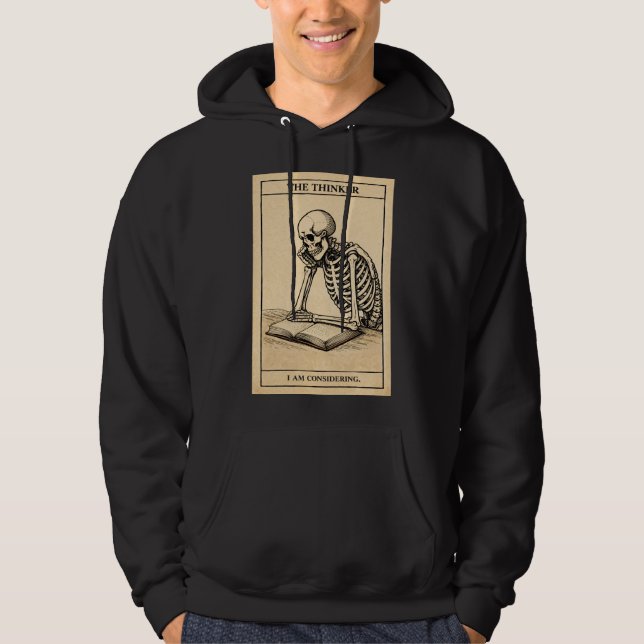 Svart hoodie för män med skelettillustration (Framsida)