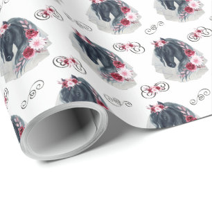 Svart Horse Bröllop Wrapping Papper Presentpapper