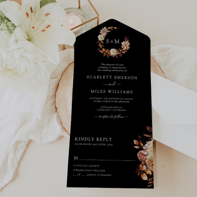 Svart Höst Bröllop (Black Fall Wedding All In One Invitation
)