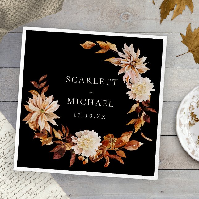 Svart Höstbröllop Pappersservett (Black Fall Wedding Napkins
)