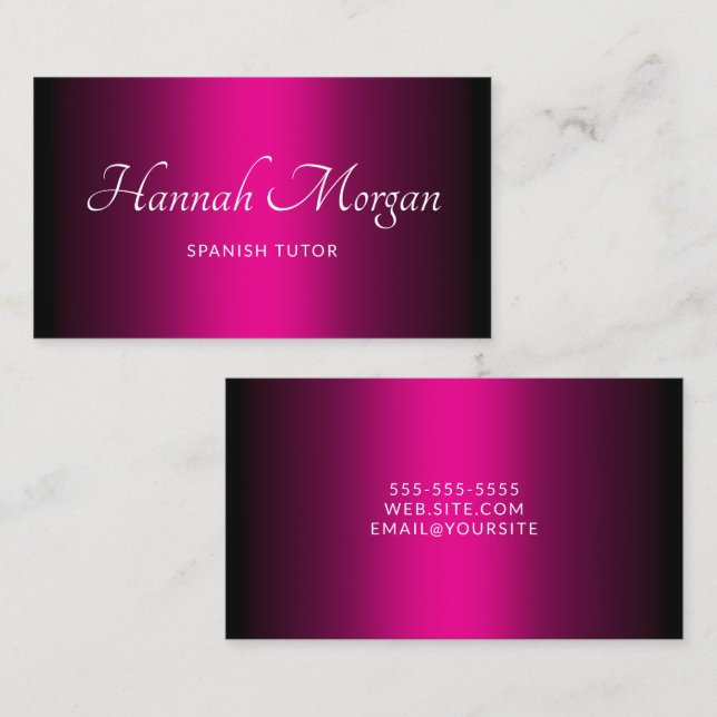 Svart Hot Pink Ombre Elegant Skrift Visitkort (Fram/baksida)