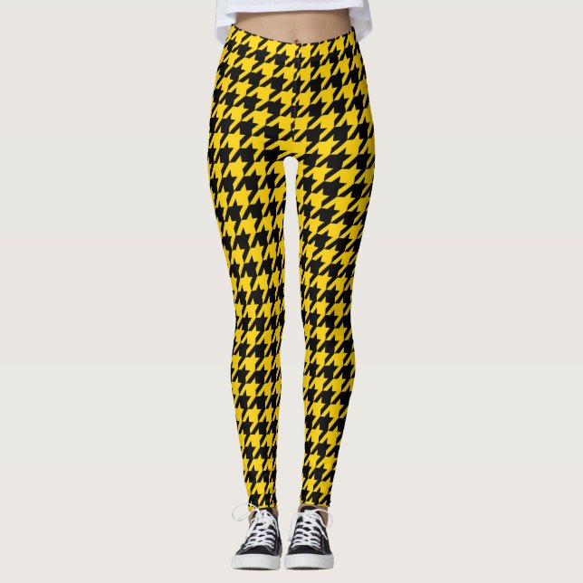 Svart houndstooth-kontroll för gult leggings (Framsida)