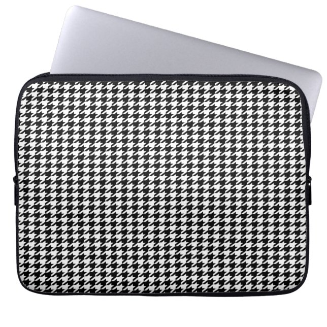 Svart Houndstooth Laptop Fodral (Framsidan)