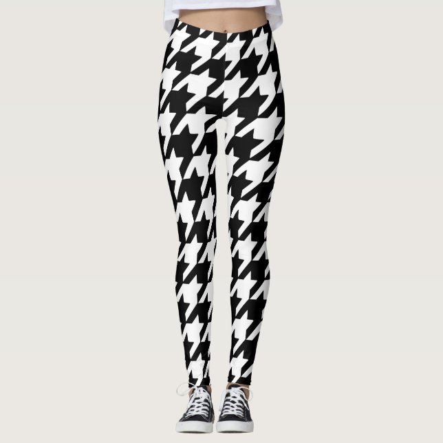 Svart Houndstooth Leggings (Framsida)