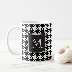 Svart Houndstooth Monogram Kaffemugg