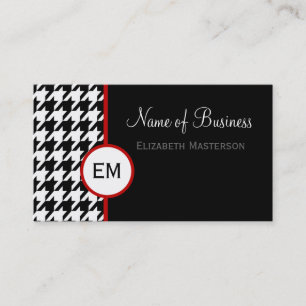 Svart Houndstooth Monogram Visitkort