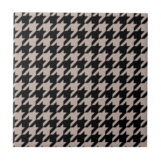 Svart houndstooth mönster och krämbricka kakelplatta (Framsidan)