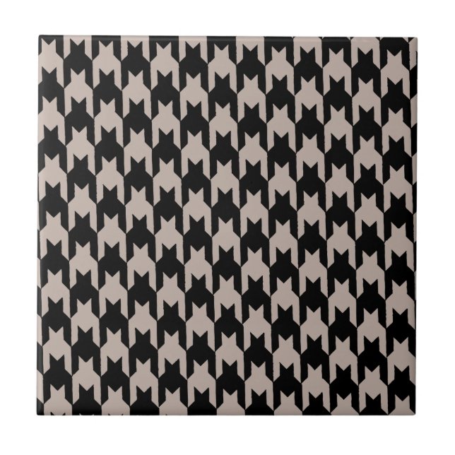 Svart houndstooth mönster och krämbricka kakelplatta (Framsidan)