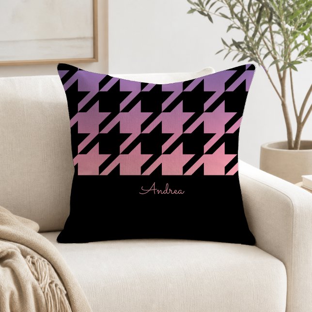 Svart Houndstooth-mönster Rosa Lila Ombre Kudde (Skapare uppladdad)