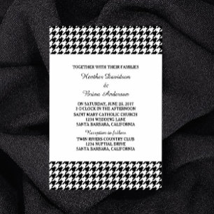 Svart Houndstooth Wedding Investige Inbjudningar