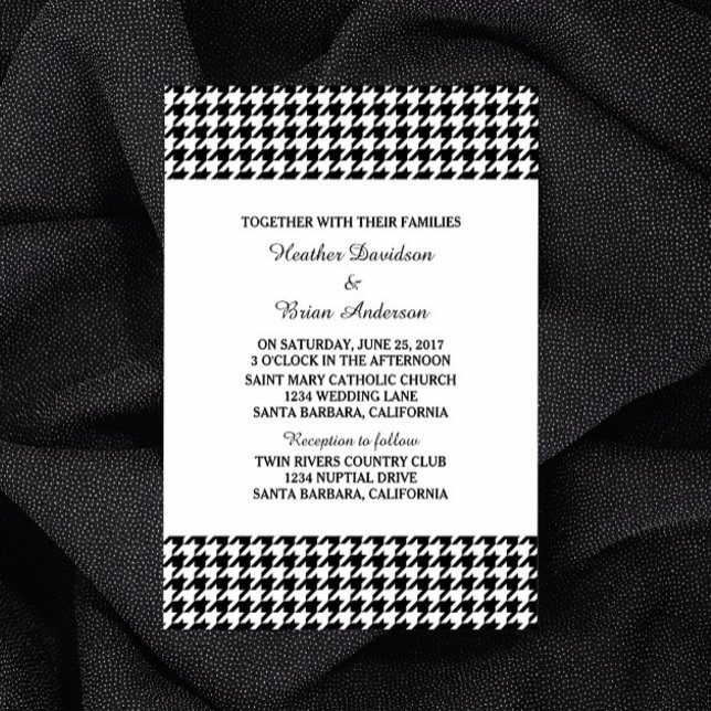 Svart Houndstooth Wedding Investige Inbjudningar (Black Houndstooth Wedding Invite)