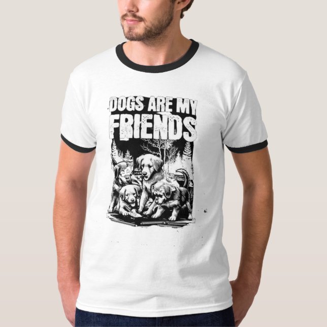 Svart Hund design Stil: Manar Basic Ringer T-Shirt (Framsida)
