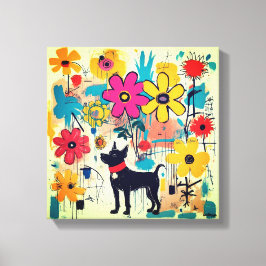 Svart Hund Doodle Konst Canvastryck