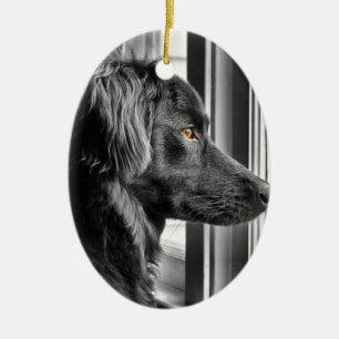 Svart hund julgransprydnad keramik