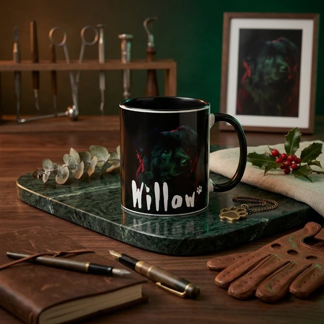 Svart Hund Konstnärlig Porträtt Kaffe Mugg (Skapare uppladdad)