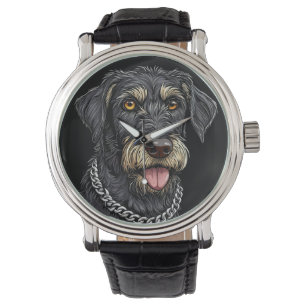 Svart Hund Med Kedja Halsband Armbandsur