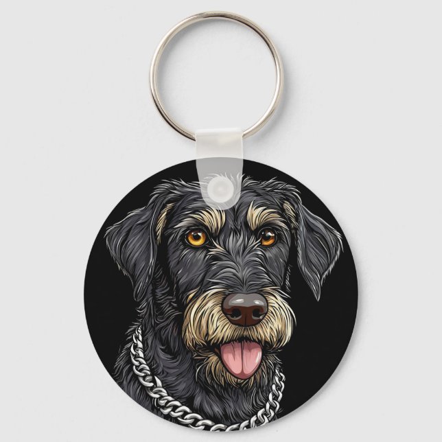 Svart Hund Med Kedja Halsband Nyckelring (Framsida)