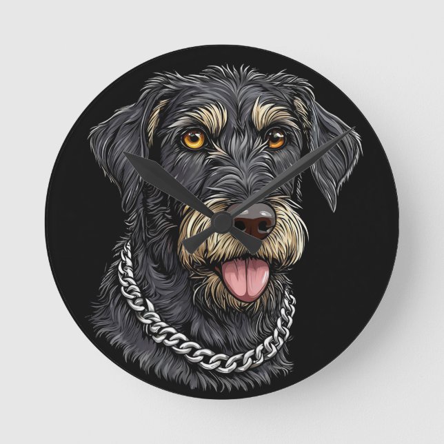 Svart Hund Med Kedja Halsband Rund Klocka (Framsida)
