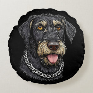 Svart Hund Med Kedja Halsband Rund Kudde