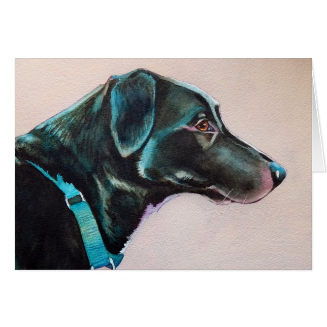 Svart Hund med pensim Hälsningskort (Framsidan Horizontal)
