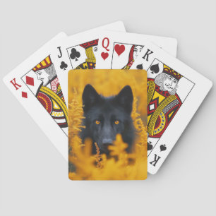 Svart Hund med stenande Guld Ögon Casinokort