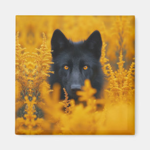 Svart Hund med stenande Guld Ögon Magnet