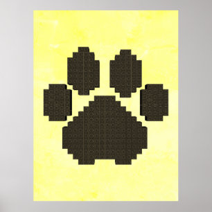 Svart Hund Pawprint Byggnad Blocks Distress Poster