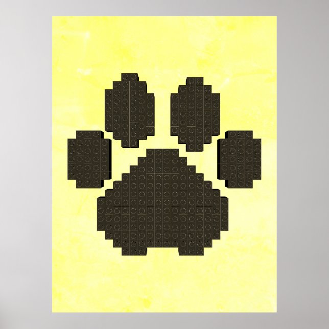 Svart Hund Pawprint Byggnad Blocks Distress Poster (Framsidan)