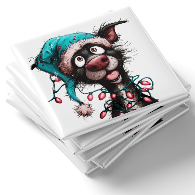 Svart Hund Rolig Julmagnet Magnet (Black Dog Funny Christmas Magnet by PiggyPrint Sticker. by PiggyPrint Sticker.)