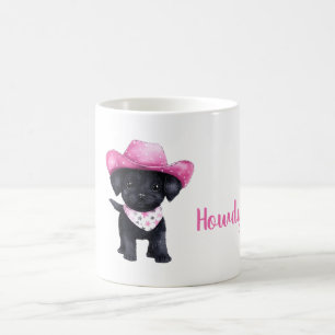 Svart Hund Rosa Cowgirlhatt Hej Kaffemugg