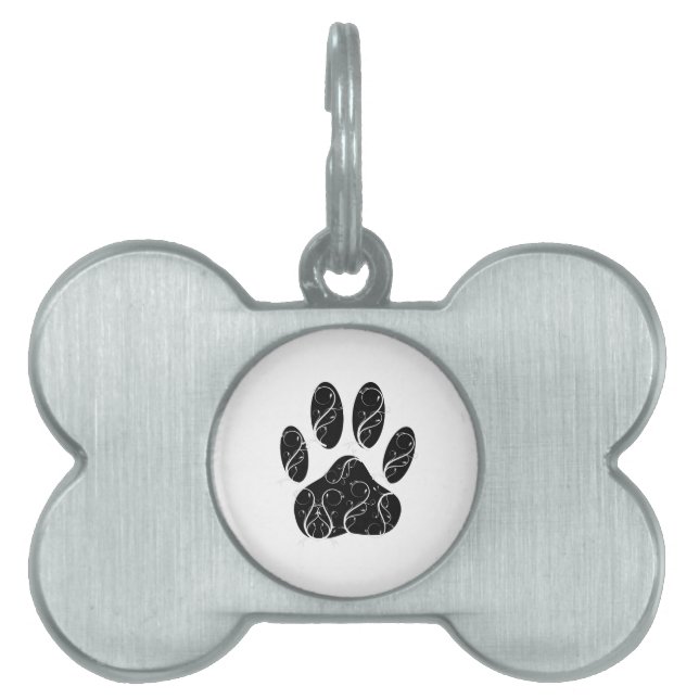 Svart Hund - utskrift med vit färg ID-bricka Husdjur (Framsidan)