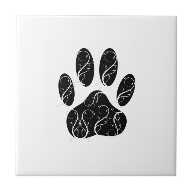 Svart Hund - utskrift med vit färg Kakelplatta (Framsidan)