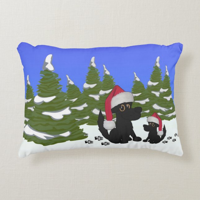 Svart Hundar-jul Prydnadskudde (Framsidan)
