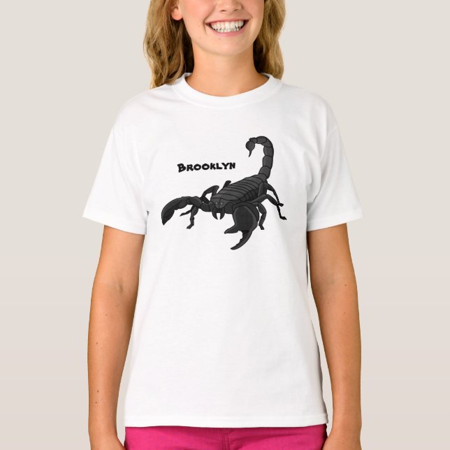 Svart hungrig tecknad för skorpion t shirt (Framsida)