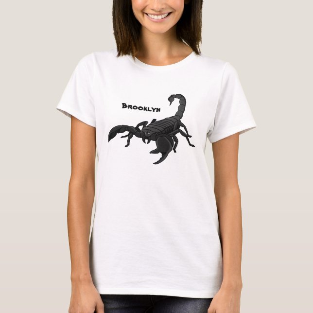 Svart hungrig tecknad för skorpion t shirt (Framsida)