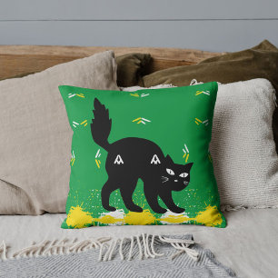 Svart husdjur Katt Vit Gul Mönster Grön Anpassad Kudde