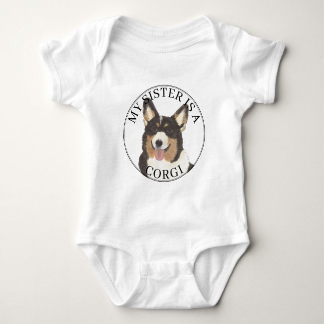 Svart Huvud Trefärgad Corgi Hund Stor Systern T Shirt (Framsida)